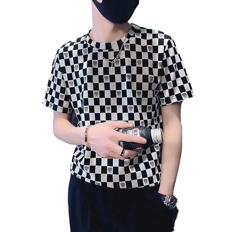 Men's Black White Checkered Short Sleeve T-Shirt - Image 5