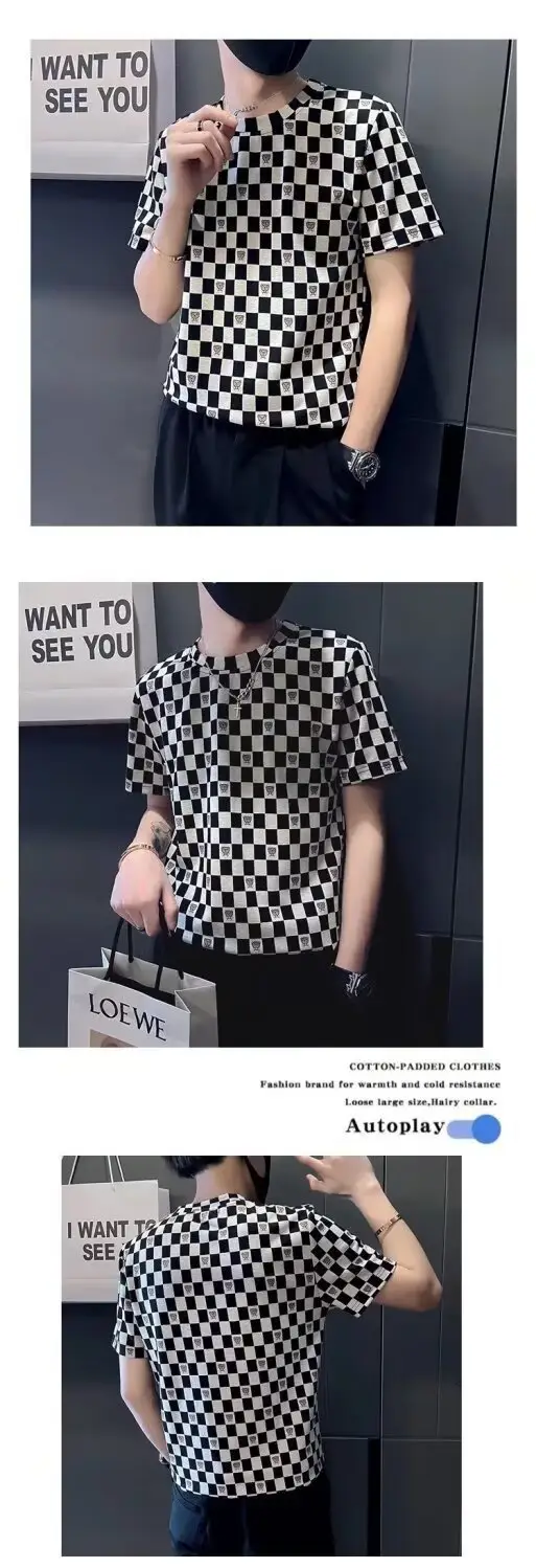 Men's Black White Checkered Short Sleeve T-Shirt — feature 2