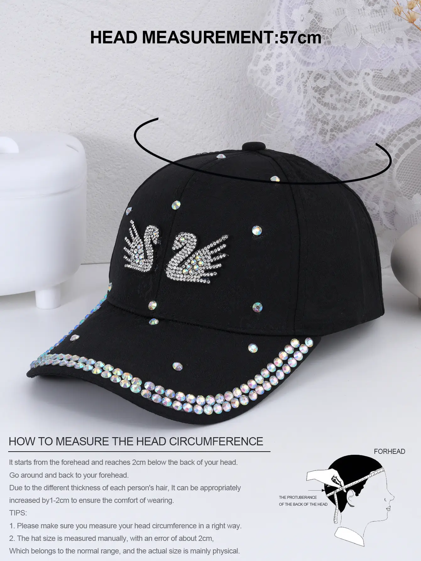 Korean Style Double Swan Rhinestone Cap for Women — feature 2