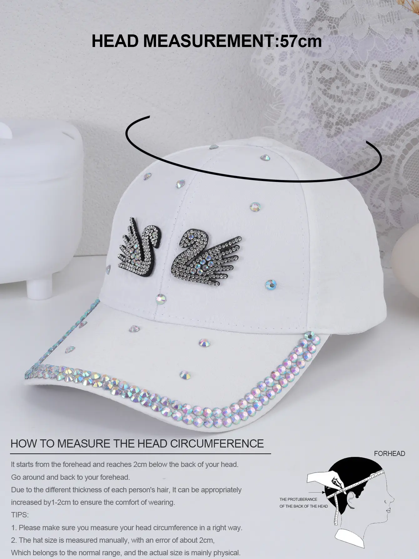 Korean Style Double Swan Rhinestone Cap for Women — feature 7