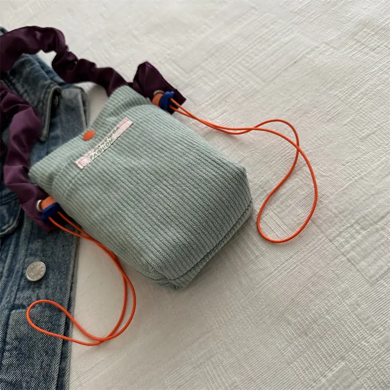 Women's Retro Corduroy Phone Bag with Purple Strap - Image 9