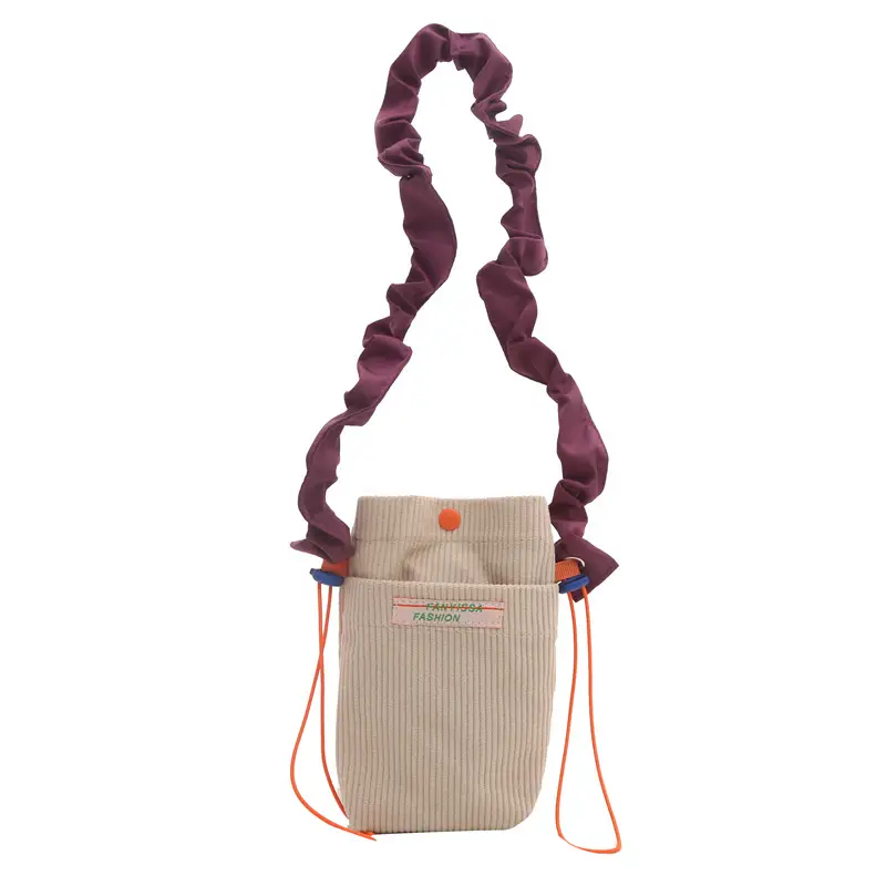 Women's Retro Corduroy Phone Bag with Purple Strap - Image 2