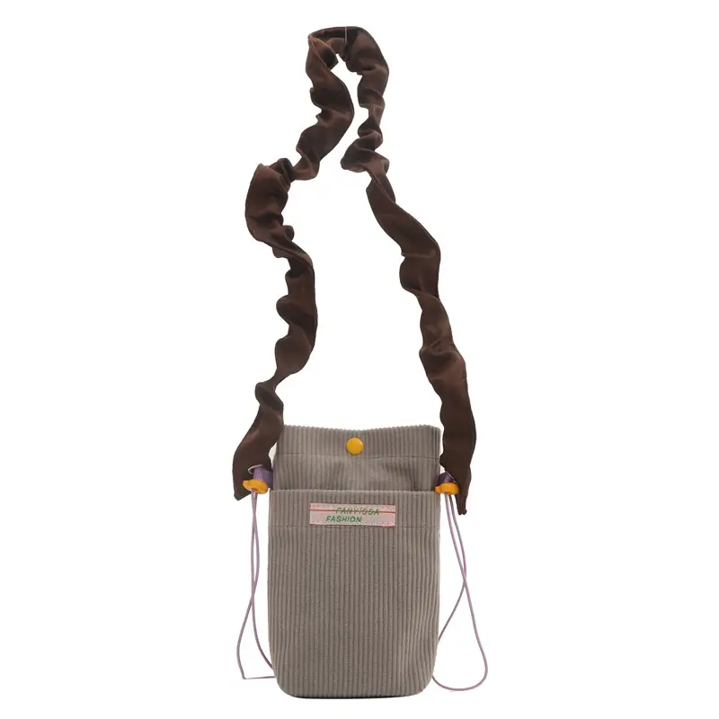 Women's Retro Corduroy Phone Bag with Purple Strap - Image 3