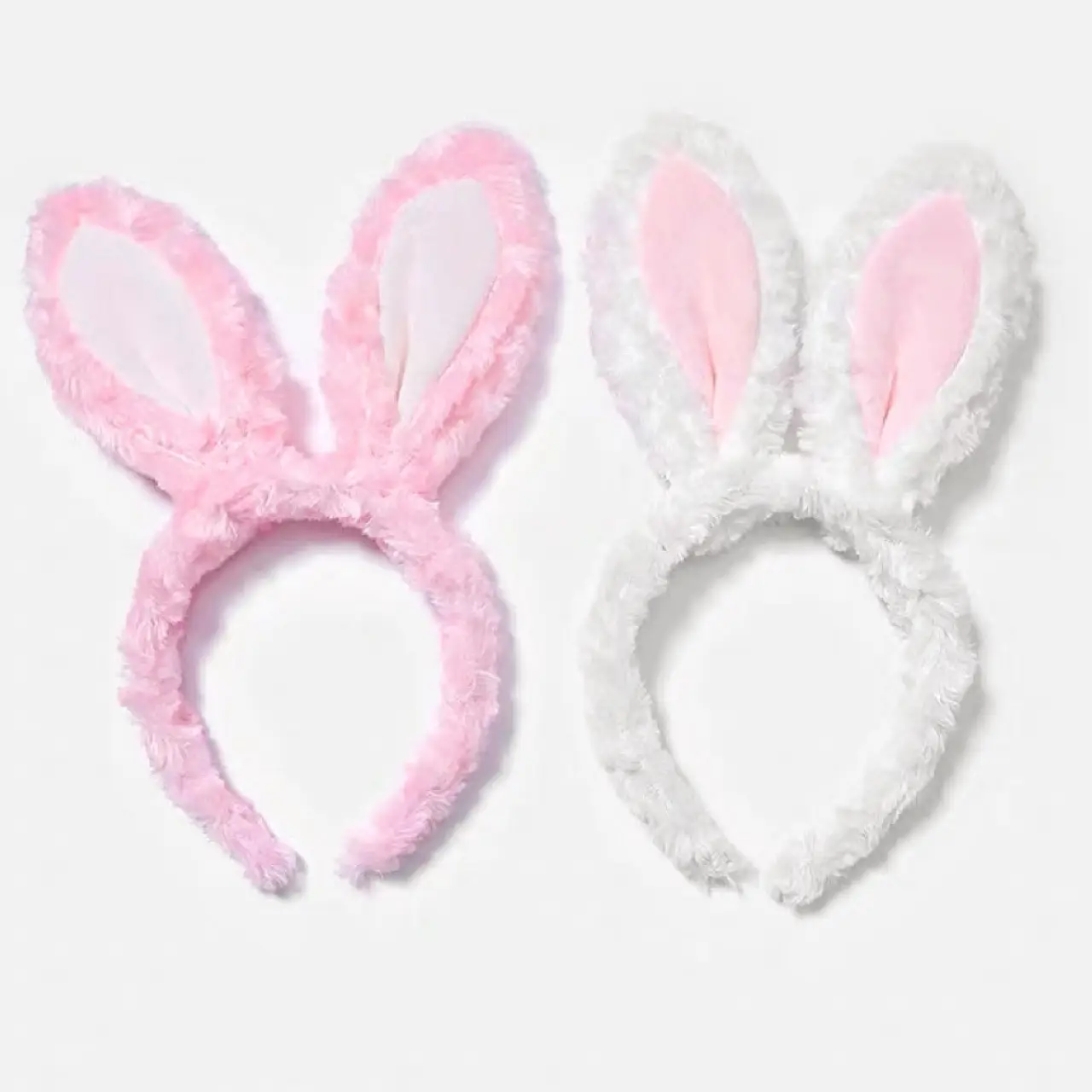 Plush Rabbit Ear Headband for Women Pink White