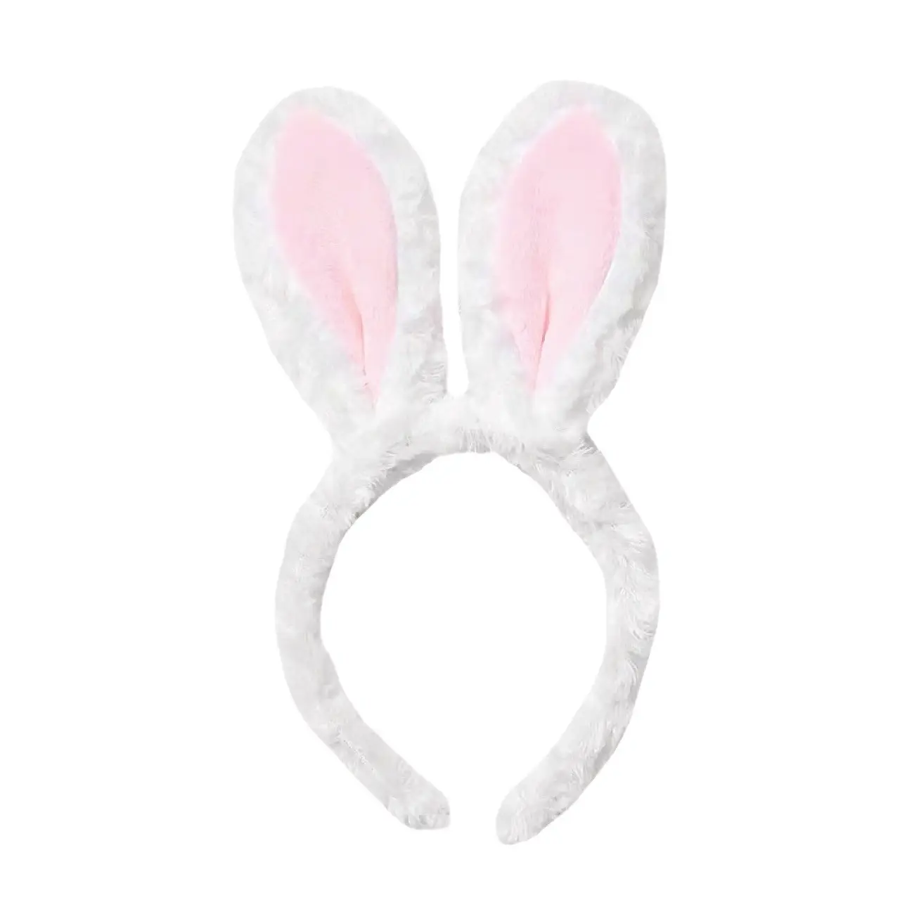 Plush Rabbit Ear Headband for Women Pink White