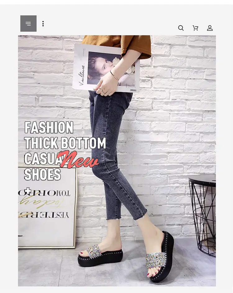 2024 Rhinestone Women's Korean Style Thick Slippers — feature 1