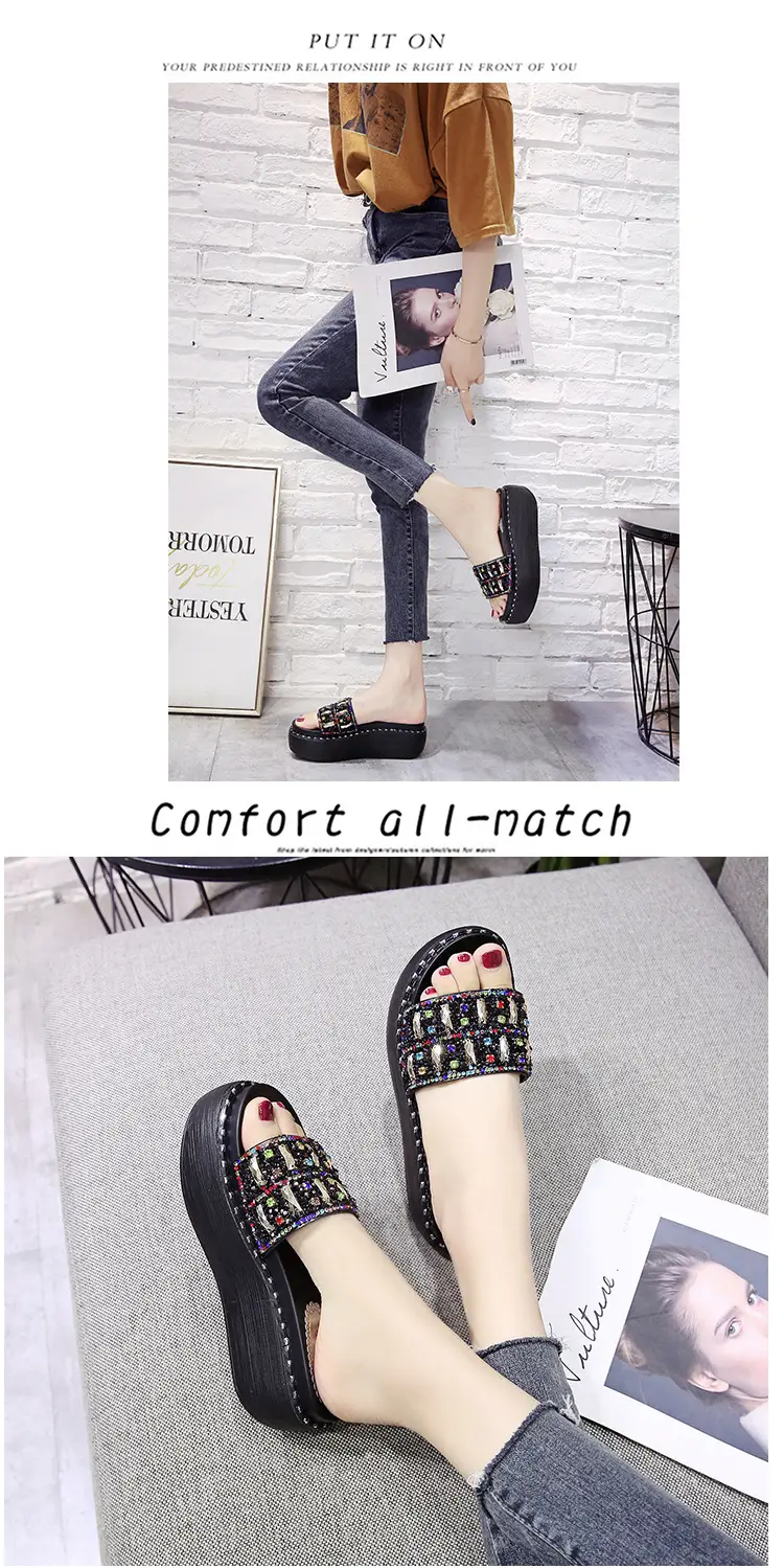 2024 Rhinestone Women's Korean Style Thick Slippers — feature 11