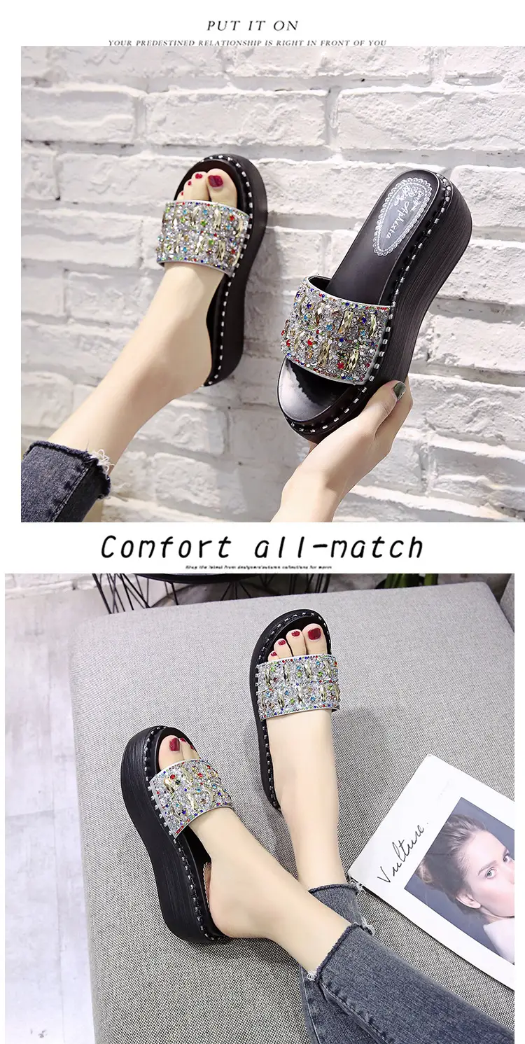 2024 Rhinestone Women's Korean Style Thick Slippers — feature 12