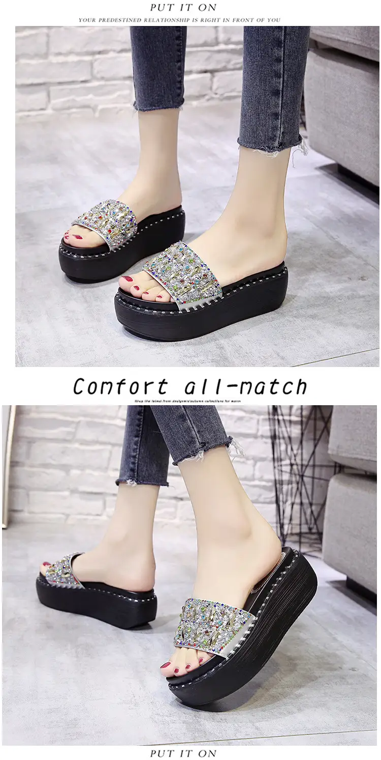 2024 Rhinestone Women's Korean Style Thick Slippers — feature 14