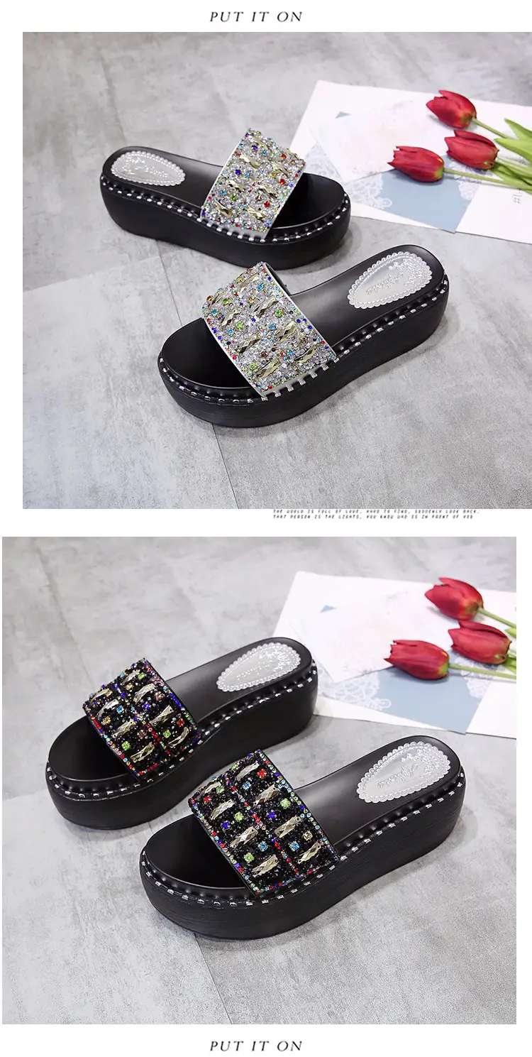 2024 Rhinestone Women's Korean Style Thick Slippers — feature 17