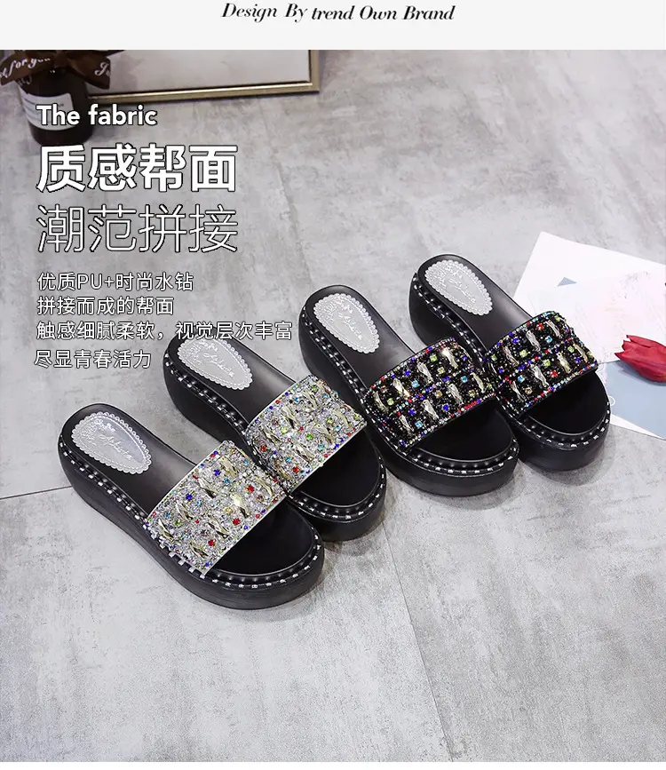 2024 Rhinestone Women's Korean Style Thick Slippers — feature 3