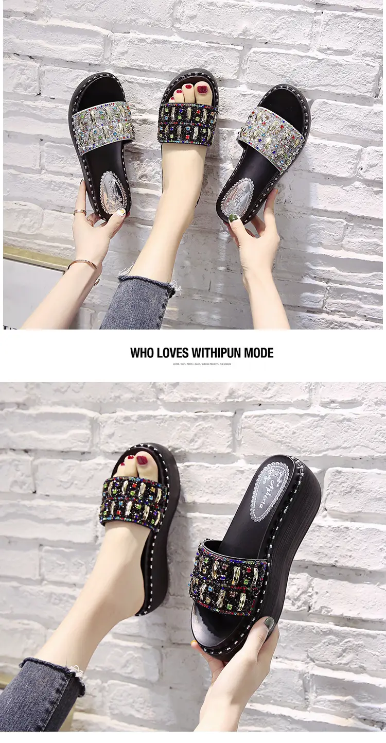 2024 Rhinestone Women's Korean Style Thick Slippers — feature 7