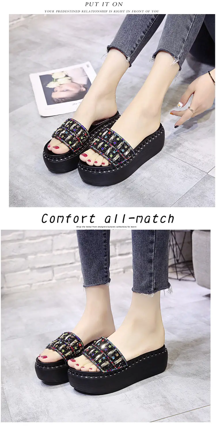 2024 Rhinestone Women's Korean Style Thick Slippers — feature 9