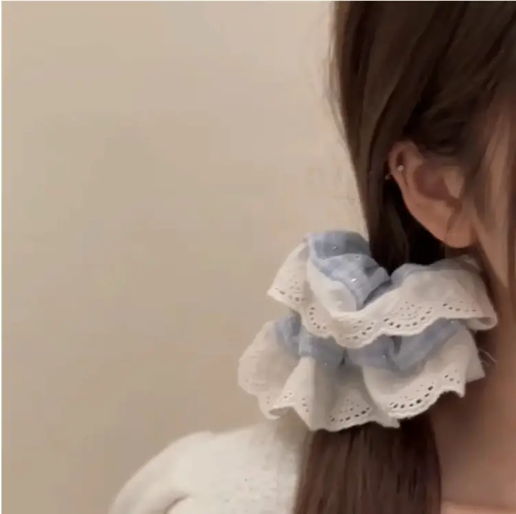 Sweet Girl Ballet Lace Hair Loop with Plaid Design - Image 4
