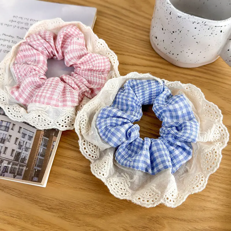 Sweet Girl Ballet Lace Hair Loop with Plaid Design - Image 6