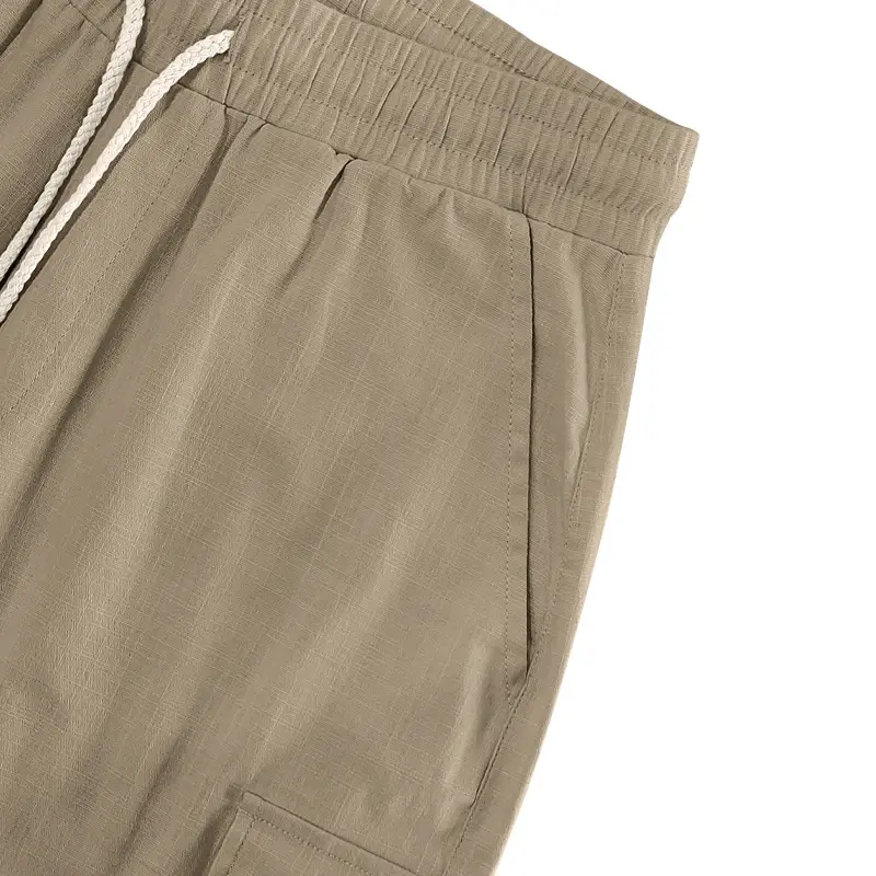 Men Bamboo Linen Casual Shorts Blue Drawstring Pocket — feature 10