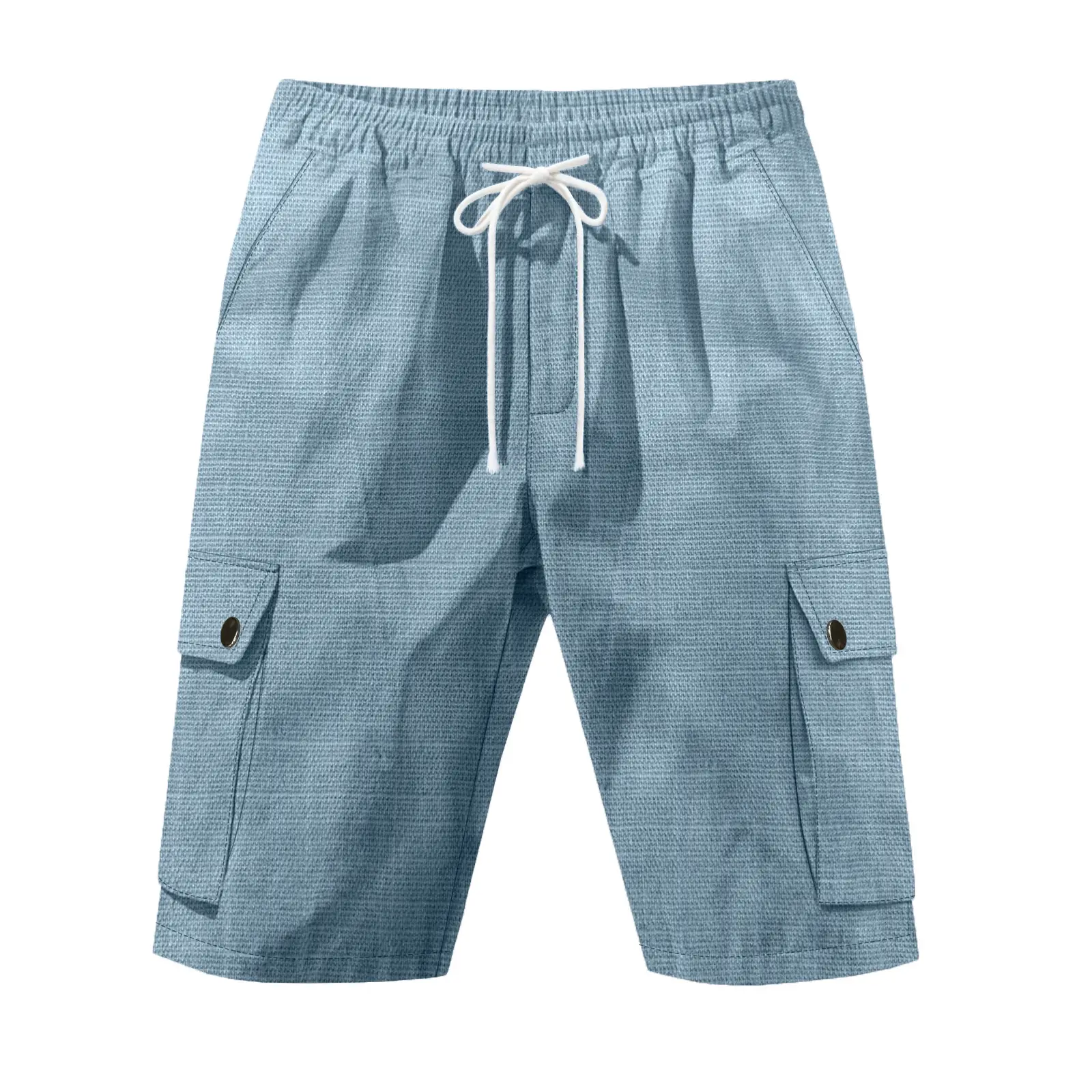 Men Bamboo Linen Casual Shorts Blue Drawstring Pocket — feature 15
