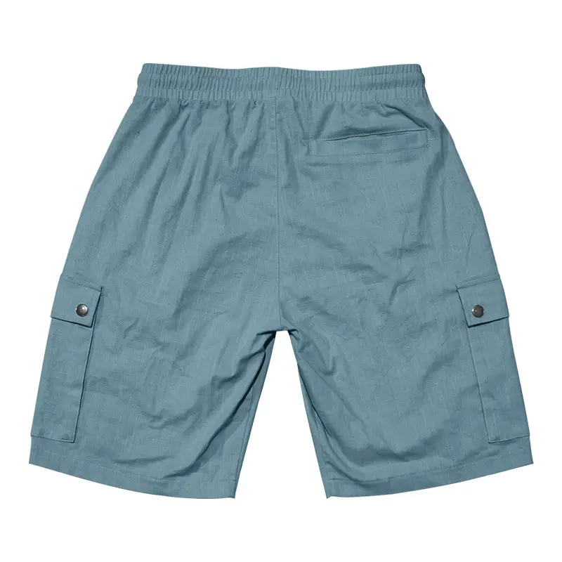 Men Bamboo Linen Casual Shorts Blue Drawstring Pocket — feature 18