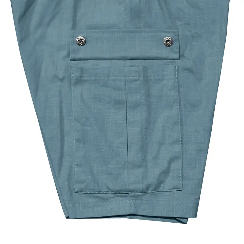 Men Bamboo Linen Casual Shorts Blue Drawstring Pocket — feature 19