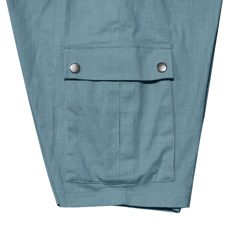 Men Bamboo Linen Casual Shorts Blue Drawstring Pocket — feature 20