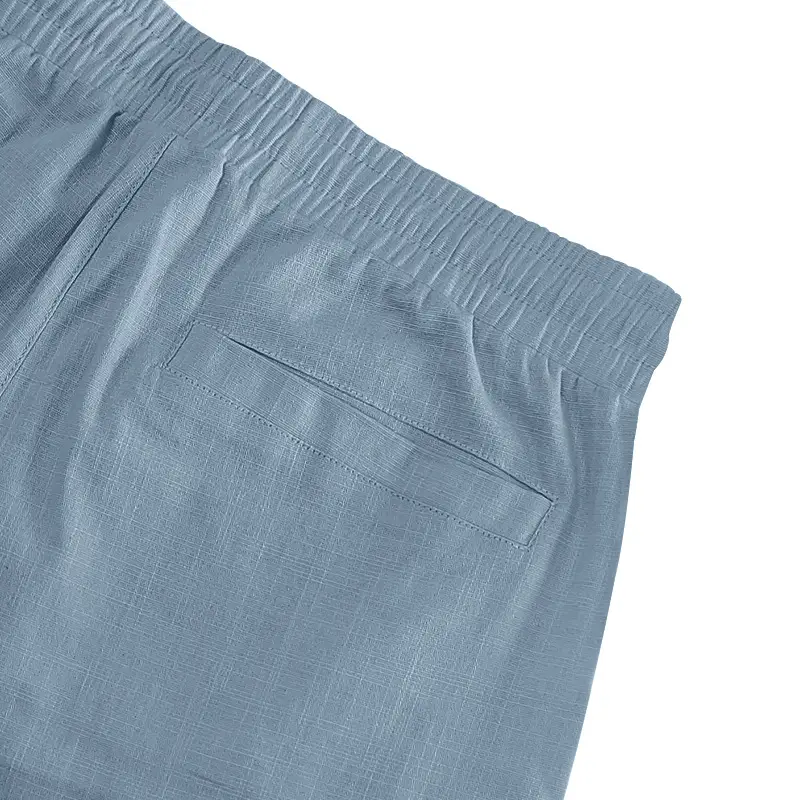 Men Bamboo Linen Casual Shorts Blue Drawstring Pocket — feature 21