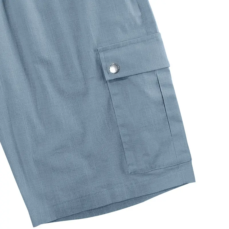 Men Bamboo Linen Casual Shorts Blue Drawstring Pocket — feature 23