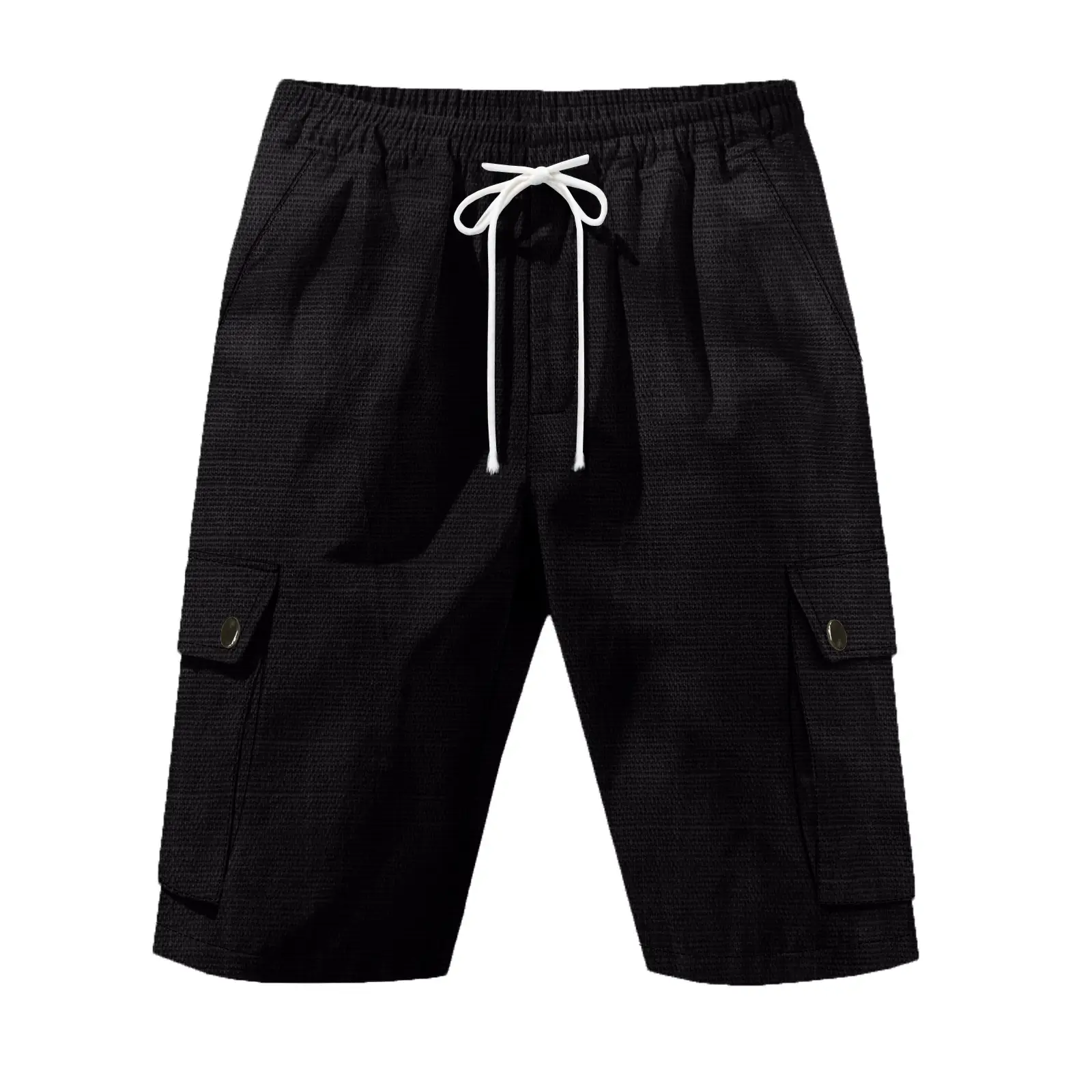 Men Bamboo Linen Casual Shorts Blue Drawstring Pocket — feature 26