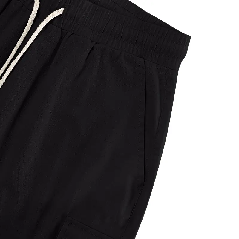 Men Bamboo Linen Casual Shorts Blue Drawstring Pocket — feature 30