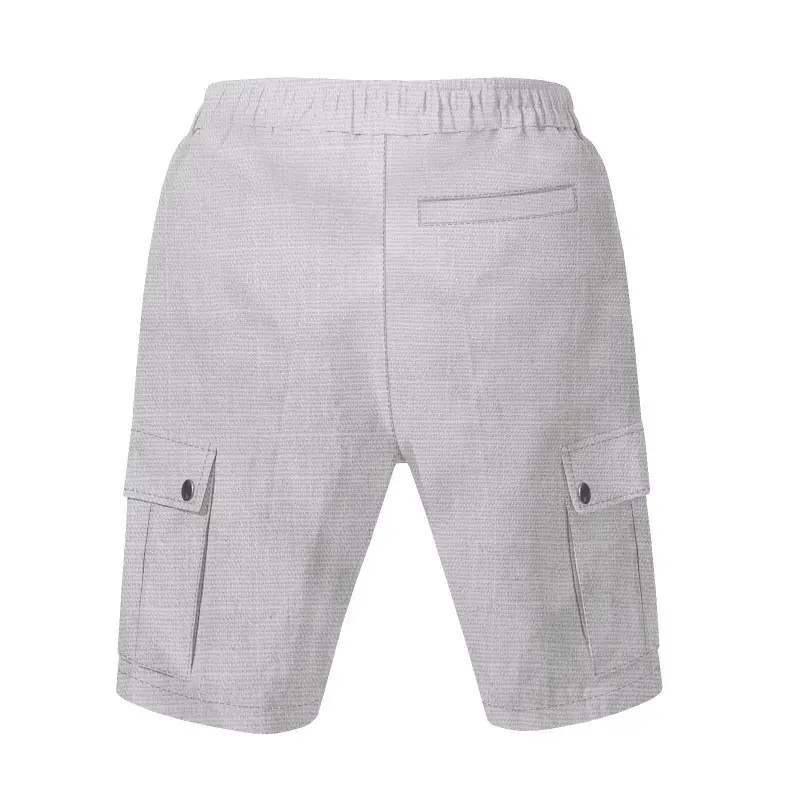 Men Bamboo Linen Casual Shorts Blue Drawstring Pocket — feature 37