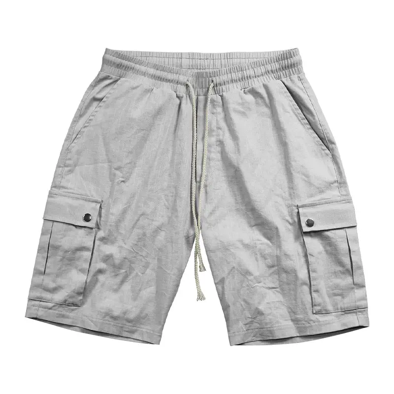 Men Bamboo Linen Casual Shorts Blue Drawstring Pocket — feature 38