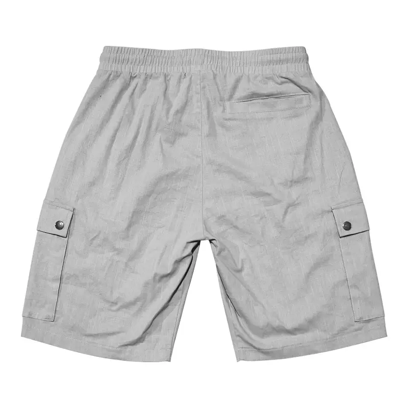 Men Bamboo Linen Casual Shorts Blue Drawstring Pocket — feature 39