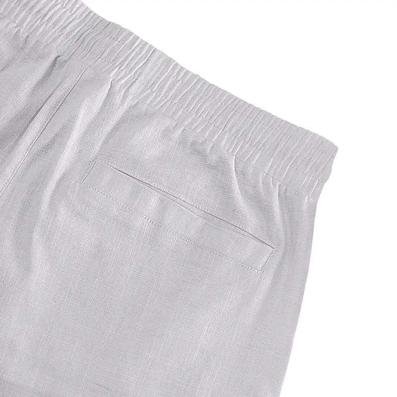 Men Bamboo Linen Casual Shorts Blue Drawstring Pocket — feature 41