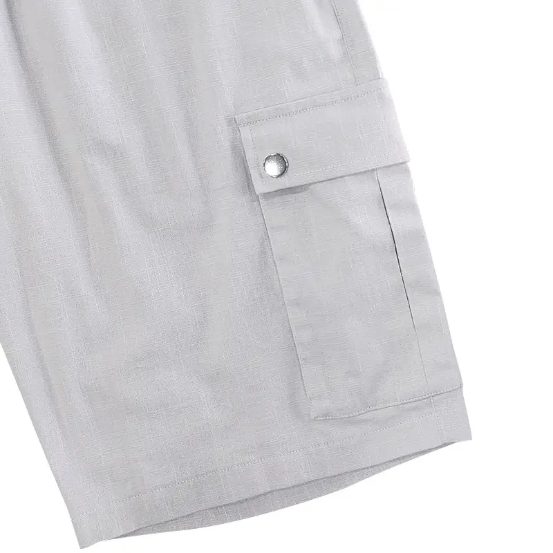 Men Bamboo Linen Casual Shorts Blue Drawstring Pocket — feature 42