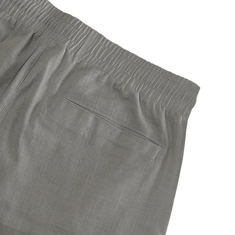 Men Bamboo Linen Casual Shorts Blue Drawstring Pocket — feature 47