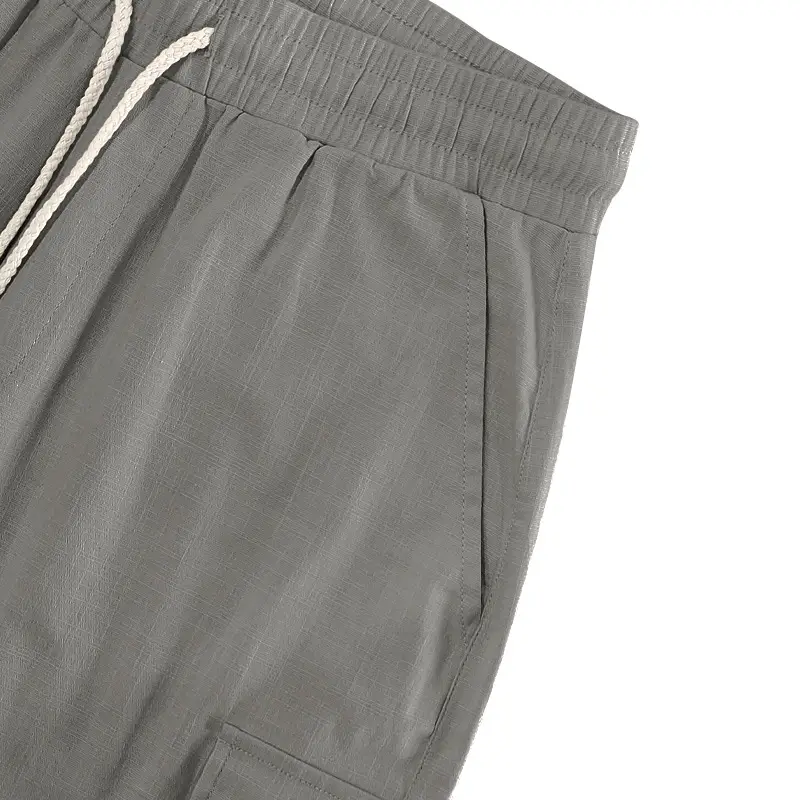 Men Bamboo Linen Casual Shorts Blue Drawstring Pocket — feature 49