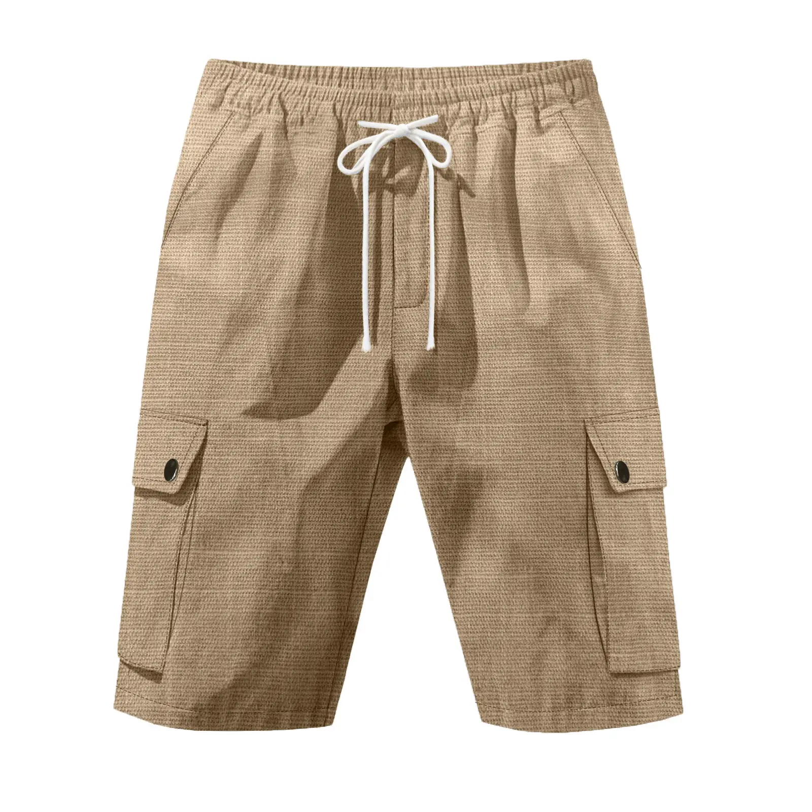 Men Bamboo Linen Casual Shorts Blue Drawstring Pocket — feature 5