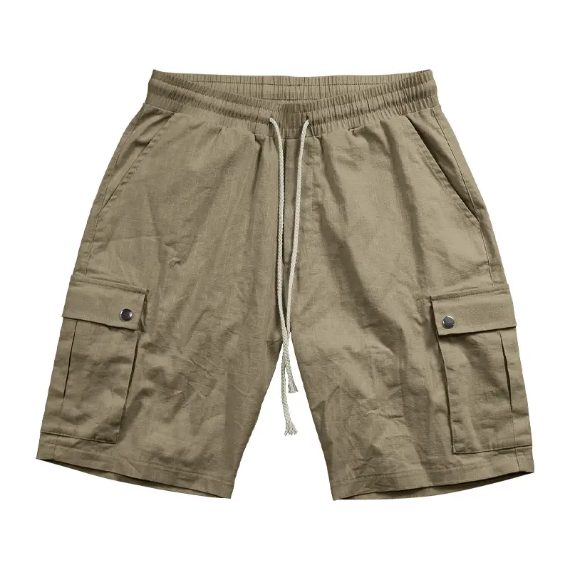 Men Bamboo Linen Casual Shorts Blue Drawstring Pocket — feature 7