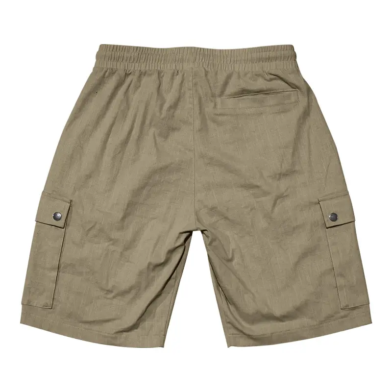 Men Bamboo Linen Casual Shorts Blue Drawstring Pocket — feature 8