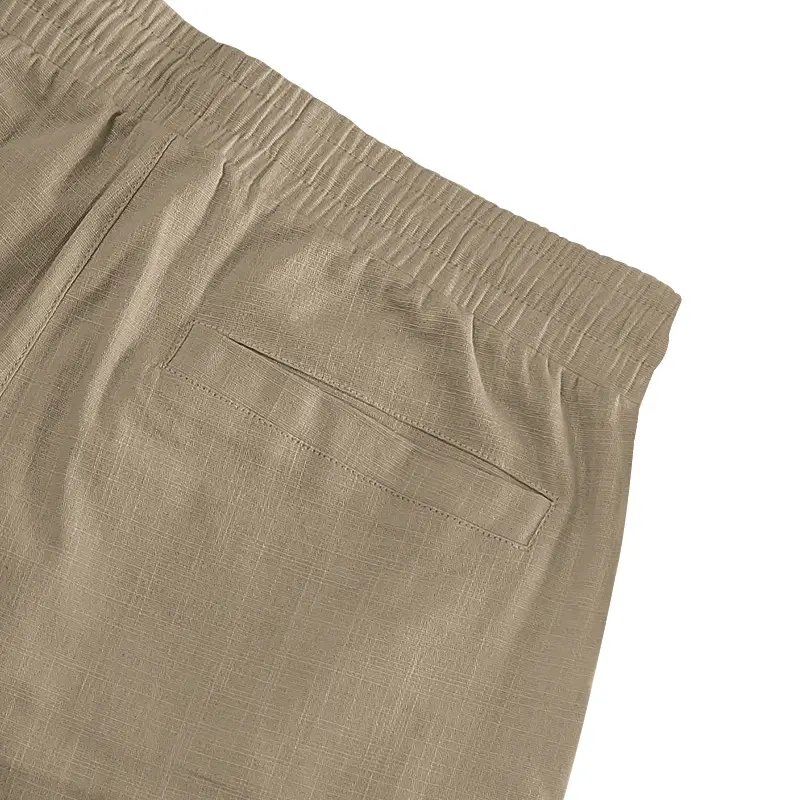 Men Bamboo Linen Casual Shorts Blue Drawstring Pocket — feature 9