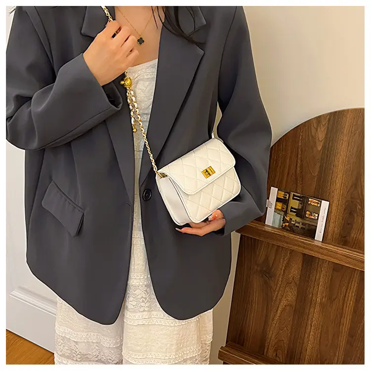Light Blue Quilted Chain Shoulder Bag for Women — feature 11