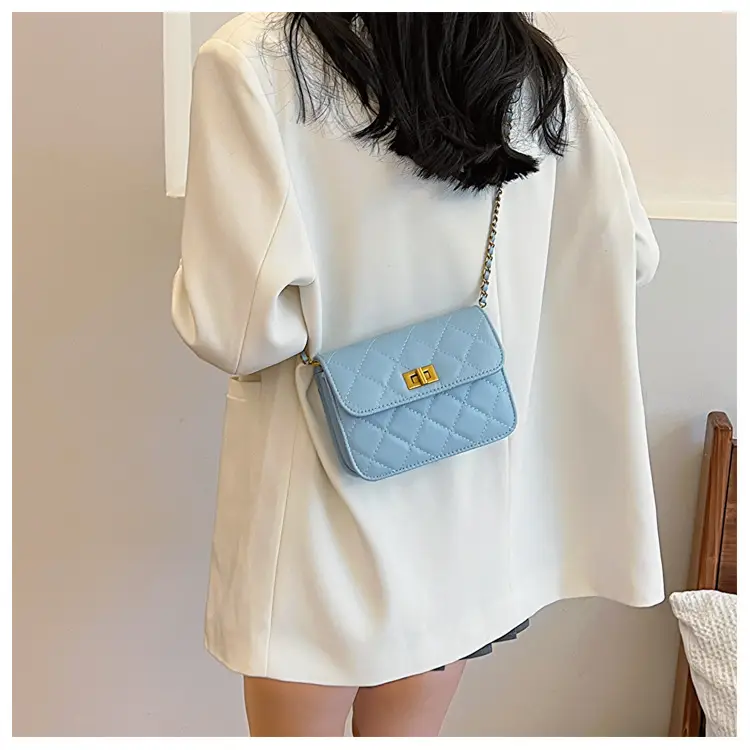 Light Blue Quilted Chain Shoulder Bag for Women — feature 12