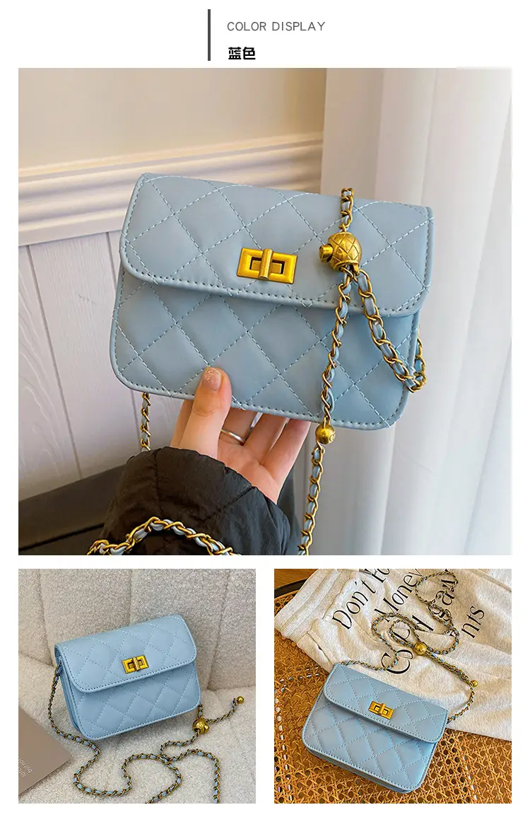 Light Blue Quilted Chain Shoulder Bag for Women — feature 19