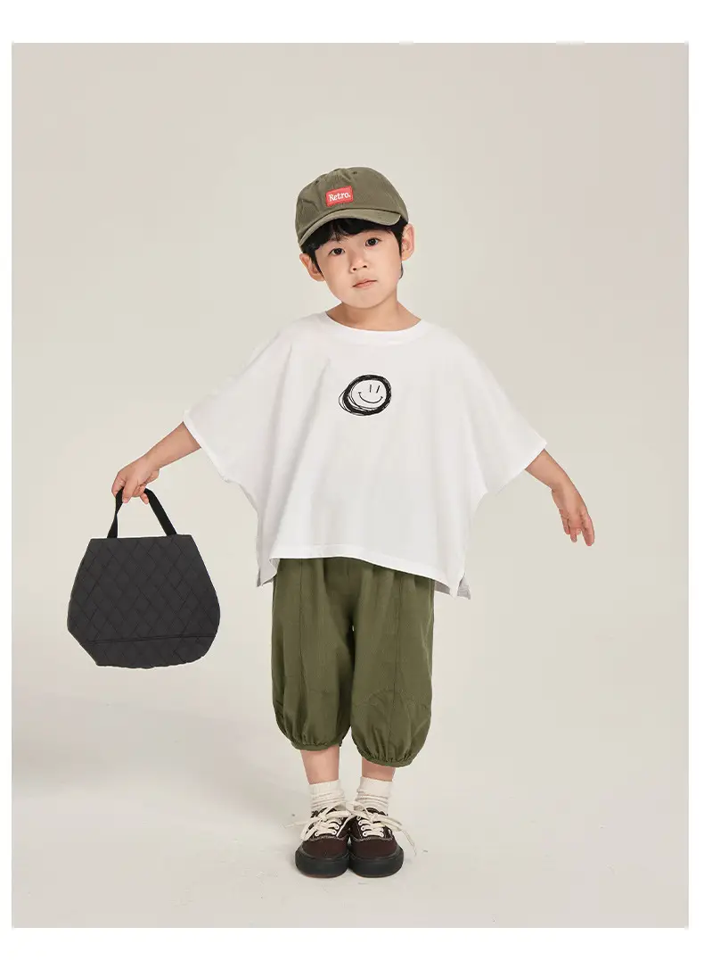 Kids Korean Style Cotton T-Shirt White Olive Green Set — feature 13