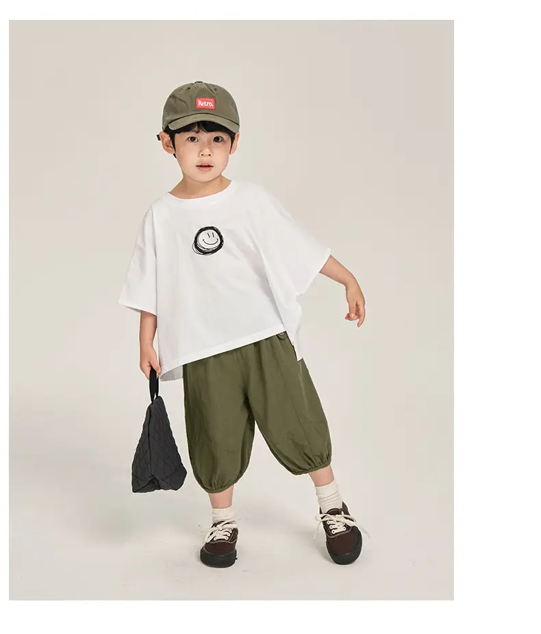 Kids Korean Style Cotton T-Shirt White Olive Green Set — feature 14