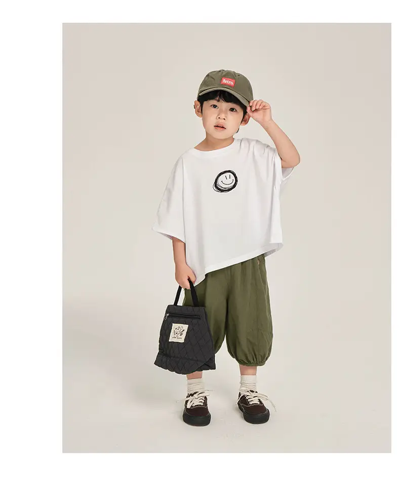 Kids Korean Style Cotton T-Shirt White Olive Green Set — feature 15
