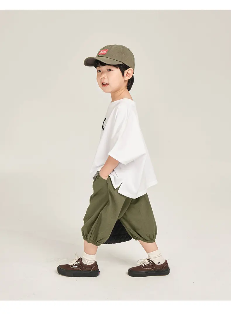 Kids Korean Style Cotton T-Shirt White Olive Green Set — feature 16