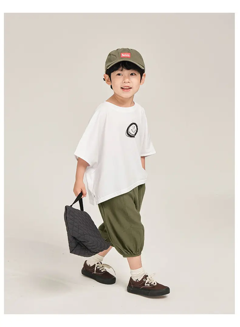 Kids Korean Style Cotton T-Shirt White Olive Green Set — feature 18
