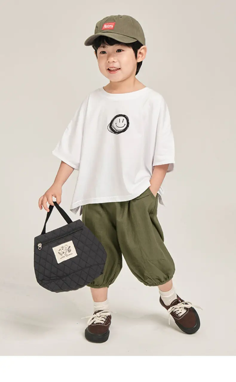 Kids Korean Style Cotton T-Shirt White Olive Green Set — feature 2