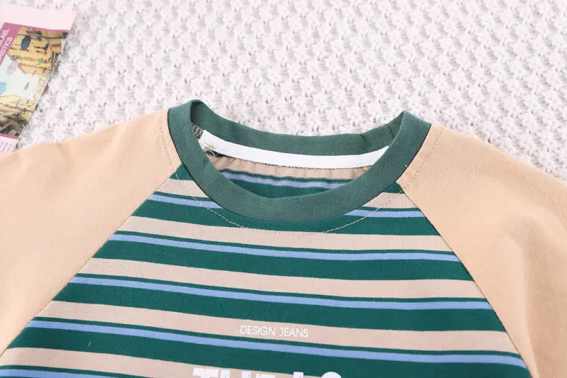 Boys Striped T-Shirt Shorts Set Summer Casual White Beige — feature 6