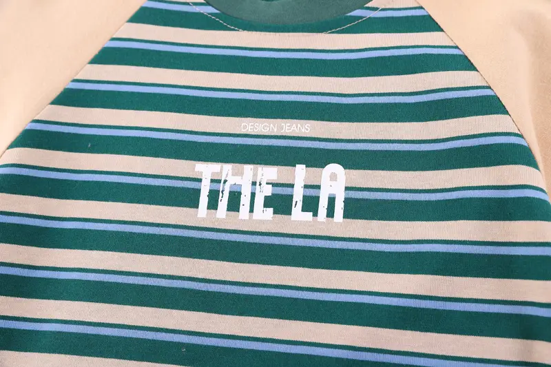 Boys Striped T-Shirt Shorts Set Summer Casual White Beige — feature 7